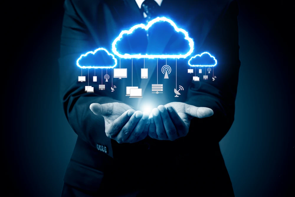 Azure cloud with connected devices and wireless icons